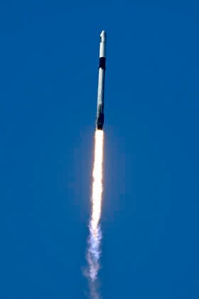 Flying to the Northeast to catch up, rendezvous and dock to the International Space Station, a SpaceX Falcon 9 rocket launches from Launch Complex 40 on Mission CRS-34 at the Cape Canaveral Space Force Station, Florida on Friday, May 15, 2026. Seconds after 6:05 PM,the Cargo Dragon spacecraft is carrying over three tons of equipment and supplies to the Outpost for NASA.  CCP20260515002 JOExMARINO