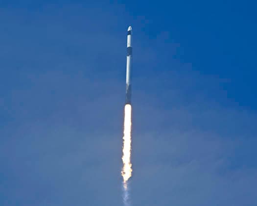 Flying to the Northeast to catch up, rendezvous and dock to the International Space Station, a SpaceX Falcon 9 rocket launches from Launch Complex 40 on Mission CRS-34 at the Cape Canaveral Space Force Station, Florida on Friday, May 15, 2026. Seconds after 6:05 PM,the Cargo Dragon spacecraft is carrying over three tons of equipment and supplies to the Outpost for NASA.  CCP20260515009 JOExMARINO