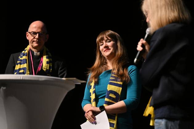 Biblical dialog with Ricarda Lang and Bishop Franz Jung at the Katholikentag Copyright: epd-bild DanielxPeter DSC_2877.jpeg