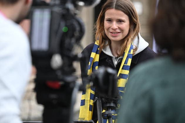 Climate activist Luisa Neubauer is interviewed at the Katholikentag in Wuerzburg Photo from 16 05 2026 Several tens of thousands of participants are expected to attend a total of 900 events by Sunday at the 104th German Katholikentag un Copyright: epd-bild DanielxPeter DSC_3990.jpeg