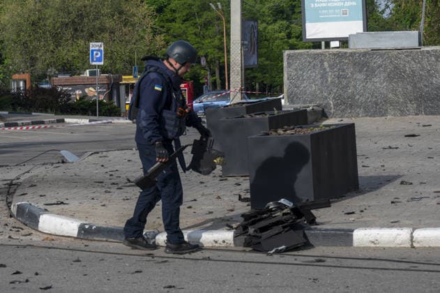 Aftermath of a Russian UAV strike on Kharkiv KHARKIV, UKRAINE - MAY 16: A view of the damage in the area after a Russian UAV strike on a avenue in central Kharkiv, Ukraine on May 16, 2026. The drone struck the road. Three subway exits, three public transportation stops, the trolleybus overhead wire system, and a trolleybus near a stop were damaged. One person was injured. Explosive ordnance disposal experts are on the scene, and municipal workers are clearing up the aftermath of the explosion. Serhii Masin Anadolu Kharkiv Ukraine. Editorial use only. Please get in touch for any other usage.  Copyright: x2026xAnadoluxSerhiixMasinx