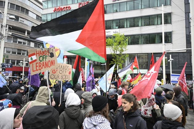 VIENNA, AUSTRIA 20260516 Palestinian demonstration at Christian Broda Platz against Israel s participation in the 70th edition of the Eurovision Song Contest ESC in Vienna, Austria, Saturday, May 16, 2026 VIENNA AUSTRIA x10070x  Copyright: xJessicaxGow TTx EUROVISION 2026 DEMONSTRATION 4ZjFLDz7vU8