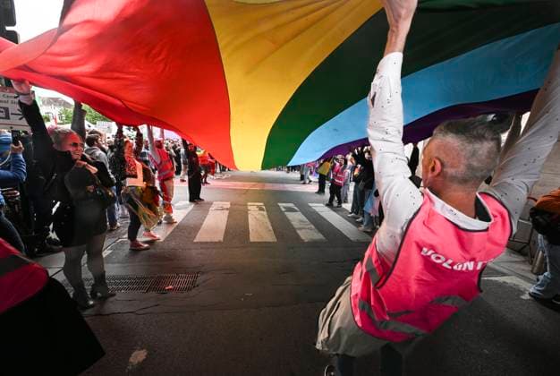 Brussels Pride Celebrates 30 Years BRUSSELS, BELGIUM - MAY 16: The Pride march walks through the streets of the capital.This year marks the 30th anniversary of Pride in Brussels. Thirty years of struggle, pride and visibility for the LGBTQIA+ community. The theme chosen for 2026 reflects the challenges of a world in turmoil: When Times Get Darker, We Shine Brighter. A powerful and unifying message, more necessary than ever in a troubled international context where the rights of the LGBTQIA+ community are under constant threat.on May 16, 2026 in Brussels, Belgium, 16 05 2026 Brussels Belgium  Copyright: xBertxVanxDenxBrouckex