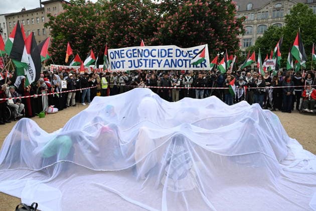 Demonstration held in Berlin to commemorate the 78th anniversary of Nakba BERLIN, GERMANY - MAY 16: Demonstrators gather at Oranienplatz to mark the 78th anniversary of the Nakba in Berlin, Germany on May 16, 2026. Protesters chanted slogans and carried Palestinian flags during the commemoration rally. Halil Sagirkaya Anadolu Berlin Germany. Editorial use only. Please get in touch for any other usage.  Copyright: x2026xAnadoluxHalilxSagirkayax