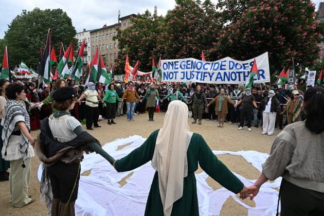 Demonstration held in Berlin to commemorate the 78th anniversary of Nakba BERLIN, GERMANY - MAY 16: Demonstrators gather at Oranienplatz to mark the 78th anniversary of the Nakba in Berlin, Germany on May 16, 2026. Protesters chanted slogans and carried Palestinian flags during the commemoration rally. Halil Sagirkaya Anadolu Berlin Germany. Editorial use only. Please get in touch for any other usage.  Copyright: x2026xAnadoluxHalilxSagirkayax