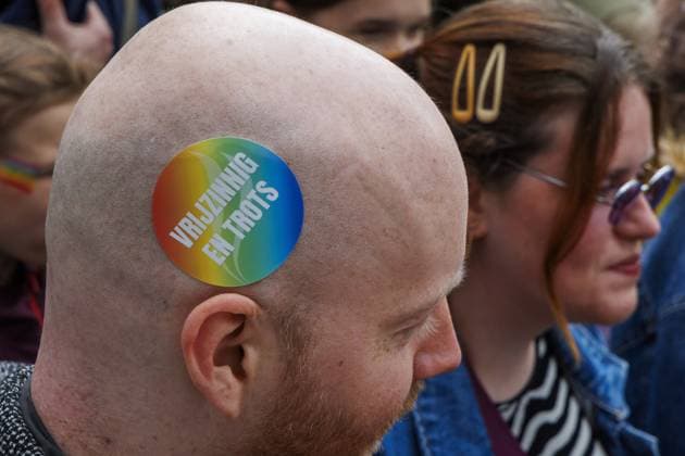 Illustration picture taken during the Brussels Pride parade through the streets of Brussels on Saturday 16 May 2026. Brussels Pride puts the LGBTQIA+ community in the spotlight by adorning the streets of Brussels with the colors of the rainbow.  NICOLASxMAETERLINCK 174058547