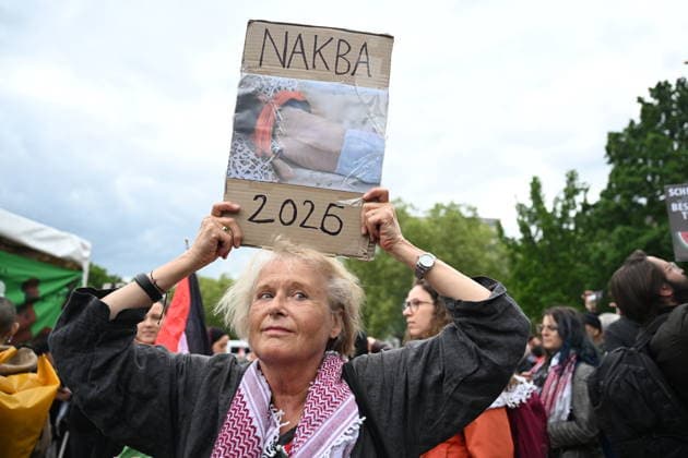 Demonstration held in Berlin to commemorate the 78th anniversary of Nakba BERLIN, GERMANY - MAY 16: Demonstrators, holding banners, gather at Oranienplatz to mark the 78th anniversary of the Nakba in Berlin, Germany on May 16, 2026. Protesters chanted slogans and carried Palestinian flags during the commemoration rally. Halil Sagirkaya Anadolu Berlin Germany. Editorial use only. Please get in touch for any other usage.  Copyright: x2026xAnadoluxHalilxSagirkayax