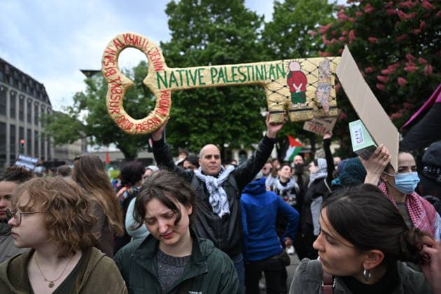 Demonstration held in Berlin to commemorate the 78th anniversary of Nakba BERLIN, GERMANY - MAY 16: Demonstrators, holding banners, gather at Oranienplatz to mark the 78th anniversary of the Nakba in Berlin, Germany on May 16, 2026. Protesters chanted slogans and carried Palestinian flags during the commemoration rally. Halil Sagirkaya Anadolu Berlin Germany. Editorial use only. Please get in touch for any other usage.  Copyright: x2026xAnadoluxHalilxSagirkayax