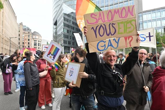 Brussels Pride Celebrates 30 Years BRUSSELS, BELGIUM - MAY 16: Jews as well as palistinians are represented. The Pride march walks through the streets of the capital.This year marks the 30th anniversary of Pride in Brussels. Thirty years of struggle, pride and visibility for the LGBTQIA+ community. The theme chosen for 2026 reflects the challenges of a world in turmoil: When Times Get Darker, We Shine Brighter. A powerful and unifying message, more necessary than ever in a troubled international context where the rights of the LGBTQIA+ community are under constant threat.on May 16, 2026 in Brussels, Belgium, 16 05 2026 Brussels Belgium  Copyright: xBertxVanxDenxBrouckex