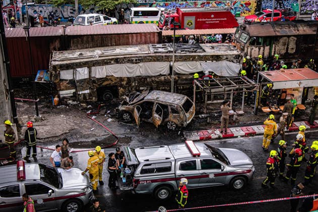 May 16, 2026, Bangkok, Bangkok, Thailand: May 16,2026,Bangkok,Thailand,General view of an accident site where a cargo train crashed with a public bus at the Makkasan airport rail link station. At least 8 people were killed and more than 25 people injured in the accident. Bangkok Thailand  - ZUMAw215 20260516_zip_w215_001 Copyright: xWissarutxWeerasoponx