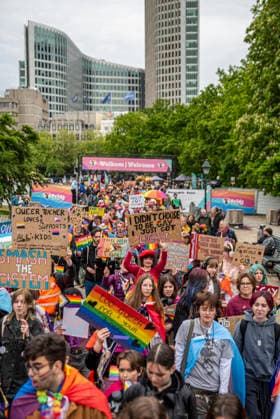 May 16, 2026, The Hague, South Holland, Netherlands: 16 May 2026, The Hague Ã¢â‚¬ Hundreds of demonstrators gathered at the Koekamp in The Hague for speeches and music as part of Pride The Hague. Following, the demonstrators marched through the city center for the Pride Walk. The Hague Netherlands  - ZUMAp202 20260516_zip_p202_004 Copyright: xJamesxPetermeierx