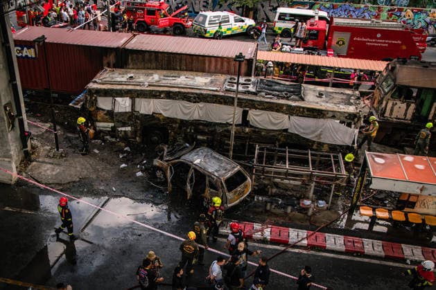 May 16, 2026, Bangkok, Bangkok, Thailand: May 16,2026,Bangkok,Thailand,General view of an accident site where a cargo train crashed with a public bus at the Makkasan airport rail link station. At least 8 people were killed and more than 25 people injured in the accident. Bangkok Thailand  - ZUMAw215 20260516_zip_w215_003 Copyright: xWissarutxWeerasoponx