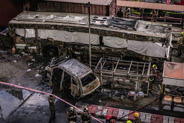 May 16, 2026, Bangkok, Bangkok, Thailand: May 16,2026,Bangkok,Thailand,General view of an accident site where a cargo train crashed with a public bus at the Makkasan airport rail link station. At least 8 people were killed and more than 25 people injured in the accident. Bangkok Thailand  - ZUMAw215 20260516_zip_w215_005 Copyright: xWissarutxWeerasoponx
