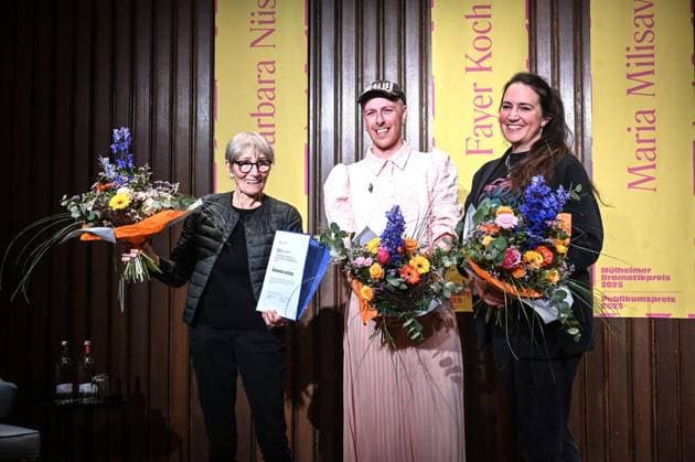 Honoring the award winners of the year 2025 at the 51 Theatertage in Mülheim a d Ruhr FOR EDITORIAL PURPOSES ONLY EDITORIAL USE ONLY p The award winners Barbara Nüsse, Fayer Koch and Maria Milisavijjevivic, from left, at the award ceremony for the award winners of the year 2025 at the 51 Theatertage on Saturday, 16 5 2026 in Mülheim Copyright: UwexMöller doc85vj9ji7l5y1df42uj7v ,EDITORIAL USE ONLY Copyright: UwexMöller