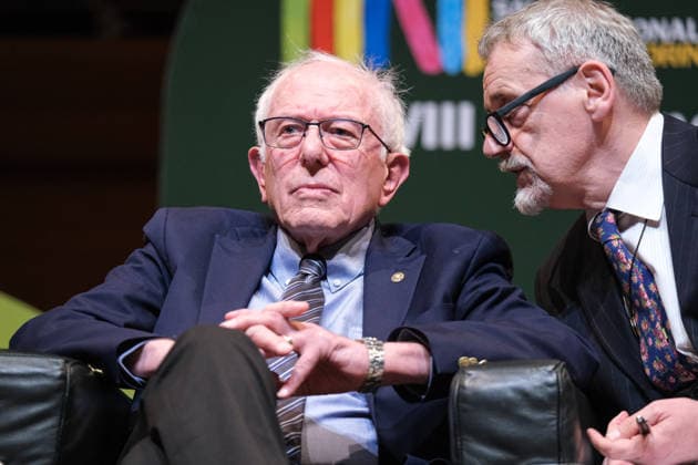 Meeting with Bernie Sanders at Salone Internazionale del Libro at Lingotto Fiere in Turin, Italy - 16 May 2026 The United States Senator for Vermont Bernie Sanders (L) seen during a meeting at the Salone Internazionale del Libro at SalTo 26 at Lingotto Fiere. Turin Italy Copyright: xElenaxVizzocax xSOPAxImagesx EVIZZOCA-6543
