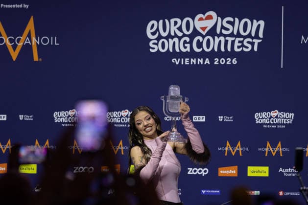 Eurovision Song Contest 2025 Grand Final, 17 05 2026 VIENNA, AUSTRIA 17 MAY 2026 Image shows Press Conference of Winning Bulgaria singer DARA for Bulgaria with Eurovision Song Contest 2026 trophy in Vienna during Eurovision Song Contest 2025 Grand Final at Wiener Stadthalle on 17 05 2026 in Vienna, Austria Vienna Wiener Stadthalle Austria Copyright: xBEAUTIFULxSPORTS Froehlichx