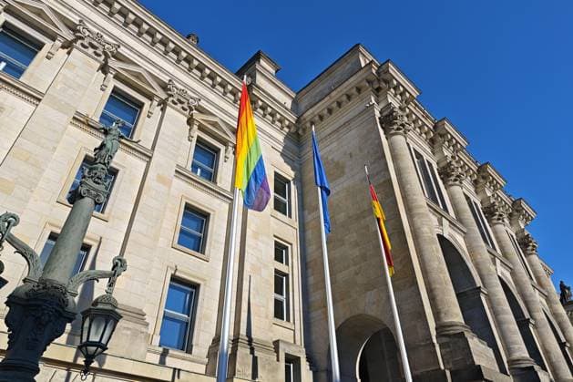 Berlin, Germany, 17 05 2026 German Bundestag International Day against Homophobia, Biphobia, Interphobia, Transphobia and Acephobia Rainbow flags are hoisted May 17 is celebrated as a day of action by homosexual, later also bisexual, trans, intersex and asexual people Copyright: xdtsxNachrichtenagenturx dts_119079