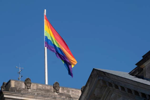To mark the International Day against Homophobia, the rainbow flag was raised on the Reichstag building in Berlin on Sunday 17 May 2026 The 17 May stands internationally for the fight against d Copyright: epd-bild RolfxZoellner epd-Regenbogenfahne_Reichstag7-kopieren