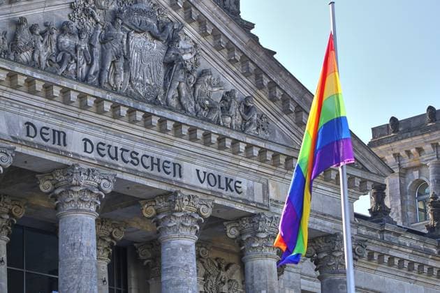 Berlin, Germany, 17 05 2026 German Bundestag International Day against Homophobia, Biphobia, Interphobia, Transphobia and Acephobia Rainbow flags are hoisted May 17 is celebrated as a day of action by homosexual, later also bisexual, trans, intersex and asexual people Copyright: xdtsxNachrichtenagenturx dts_119105
