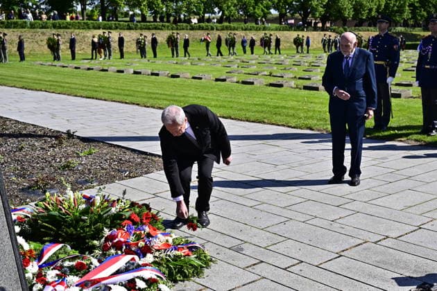 Commemorative gathering on victims of Nazi persecution on the occasion of the 81st anniversary of liberation took place at the Terezin Memorial, in Terezin, Czech Republic, on May 17, 2026. From left, President of the Constitutional Court of the Czech Republic Josef Baxa and his predecessor Pavel Rychetsky. (CTKxPhoto OndrejxHajek) CTKPhotoP2026051702429  CTKPhotoP2026051702429