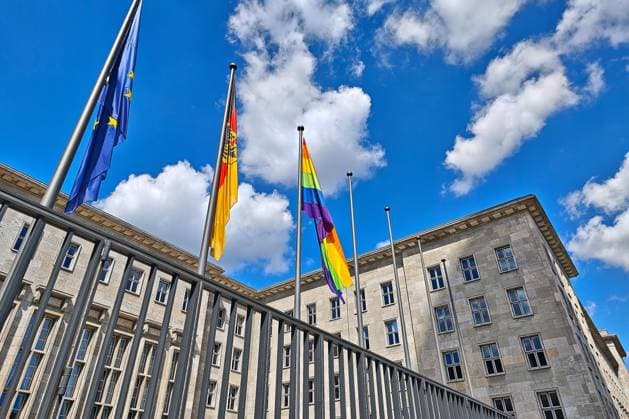 Berlin, Germany, 17 05 2026 Federal Ministry of Finance International Day against Homophobia, Biphobia, Interphobia, Transphobia and Acephobia Rainbow flags are hoisted May 17 is celebrated as a day of action by homosexual, later also bisexual, trans, intersex and asexual people Copyright: xdtsxNachrichtenagenturx dts_119113