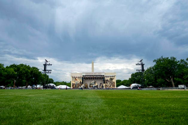 The Washington Monument is seen with the Rededicate 250 stage on the National Mall in Washington, DC on Sunday, May 17, 2026. The event, organized by Freedom 250 and the White House Faith Office, will feature political and faith leaders honoring 250 years of American history and encourage prayer or the country s next 250 years.  WAP20260517316 BONNIExCASH