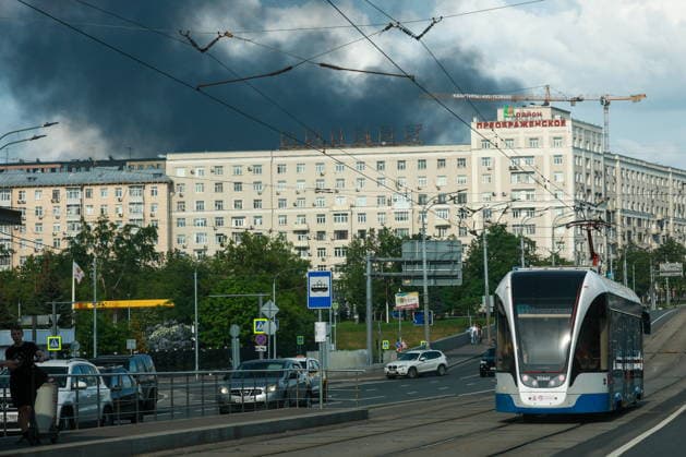 RUSSIA, MOSCOW - MAY 17, 2026: Smoke billows from a fire near Cherkizovskaya station of the Moscow Metro. Vladimir Smirnov TASS  92624355