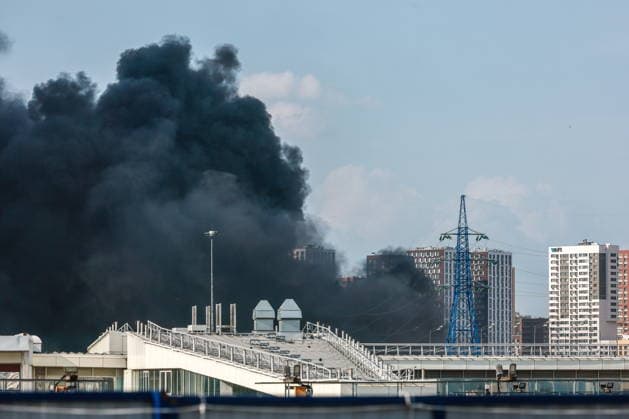RUSSIA, MOSCOW - MAY 17, 2026: Smoke billows from a fire near Cherkizovskaya station of the Moscow Metro. Vladimir Smirnov TASS  92624359
