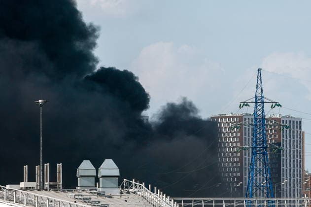 RUSSIA, MOSCOW - MAY 17, 2026: Smoke billows from a fire near Cherkizovskaya station of the Moscow Metro. Vladimir Smirnov TASS  92624360