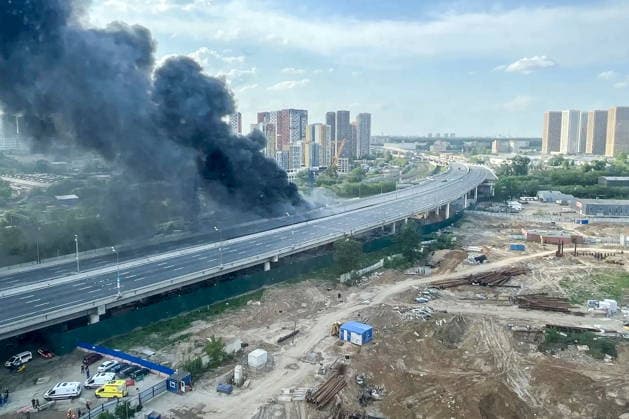 RUSSIA, MOSCOW - MAY 17, 2026: Smoke billows from a fire near Cherkizovskaya station of the Moscow Metro. Sergei Shakhidzhanyan TASS  92624786