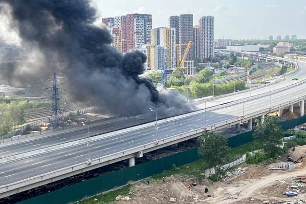 RUSSIA, MOSCOW - MAY 17, 2026: Smoke billows from a fire near Cherkizovskaya station of the Moscow Metro. Sergei Shakhidzhanyan TASS  92624788