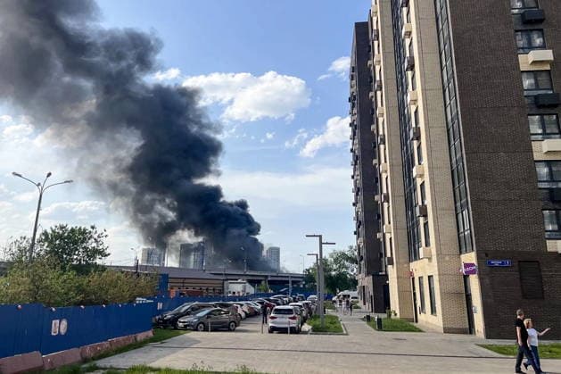 RUSSIA, MOSCOW - MAY 17, 2026: Smoke billows from a fire near Cherkizovskaya station of the Moscow Metro. Sergei Shakhidzhanyan TASS  92624791