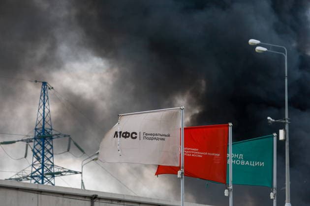 RUSSIA, MOSCOW - MAY 17, 2026: Smoke billows from a fire near Cherkizovskaya station of the Moscow Metro. Vladimir Smirnov TASS  92626200