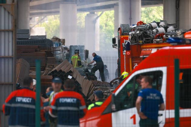 RUSSIA, MOSCOW - MAY 17, 2026: Emergency units respond to a fire near Cherkizovskaya station of the Moscow Metro. Vladimir Smirnov TASS  92626875