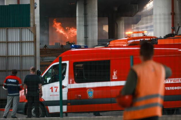 RUSSIA, MOSCOW - MAY 17, 2026: Emergency units respond to a fire near Cherkizovskaya station of the Moscow Metro. Vladimir Smirnov TASS  92626880