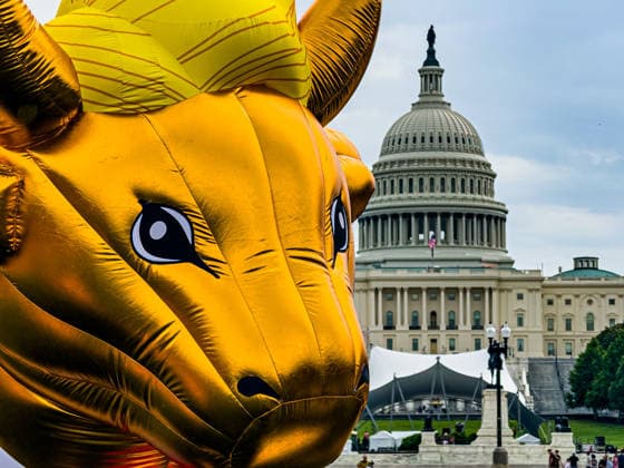 May 17, 2026, Washington, District Of Columbia, USA: A golden calf effigy of US President Donald Trump stands in front of the Capitol Building in Washington, DC in protest of a Christian religious rally being held by the administration on the National Mall. Washington USA - ZUMAh196 20260517_znp_h196_001 Copyright: xTomxHudsonx