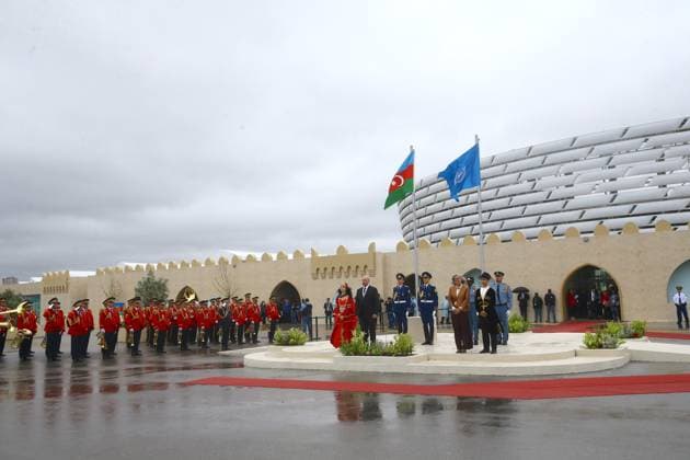13th World Urban Forum in Baku BAKU, AZERBAIJAN - MAY 17: Officials attend a flag-raising ceremony as the 13th World Urban Forum begins in Baku, Azerbaijan, on May 17, 2026. The forum, organized by the United Nations Human Settlements Programme, opened as UN-Habitat Executive Director Anaclaudia Rossbach and Azerbaijan State Committee on Urban Planning and Architecture Chairman Anar Guliyev raised the United Nations and Azerbaijan flags. Resul Rehimov Anadolu Baku Azerbaijan. Editorial use only. Please get in touch for any other usage.  Copyright: x2026xAnadoluxResulxRehimovx