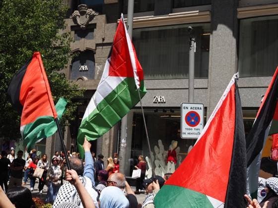May 17, 2026, Madrid, Madrid, Spain: MADRID, SPAIN - MAY 17: Hundreds of pro-Palestinian demonstrators march through the streets of the Spanish capital, from Atocha to Plaza de Callao, to mark Nakba Day. Madrid Spain - ZUMAh199 20260517_zip_h199_013 Copyright: xAaronxHerediax