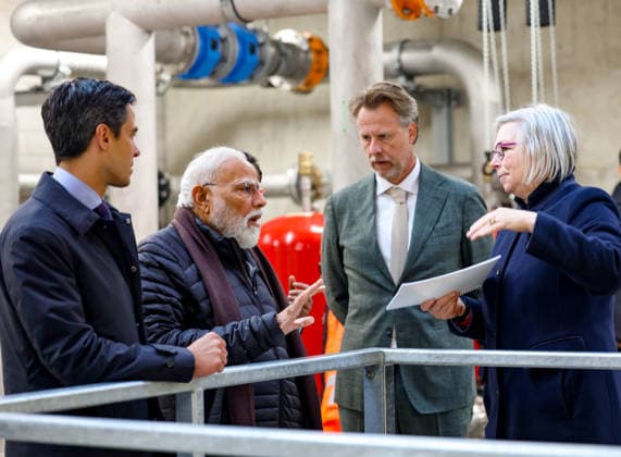 PM Modi visits Afsluitdijk dam Netherlands, May 17 (ANI): Prime Minister Narendra Modi along with Prime Minister of the Netherlands, Rob Jetten, visits Afsluitdijk dam, on Sunday. (DPR PMO ANI Photo) Netherlands Copyright: xANIx ANI_20260517194