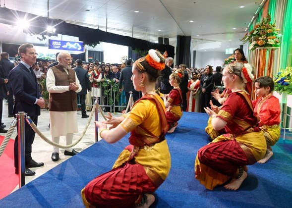 RECORD DATE NOT STATED PM Modi arrives to a warm welcome in Sweden Gothenburg Sweden , May 17 (ANI): Prime Minister Narendra Modi witnesses a cultural performance during his reception by the Indian diaspora, in Gothenburg on Sunday. Sweden Prime Minister Ulf Kristersson also present. (@MEAIndia X ANI Photo) Gothenburg Sweden Copyright: xANIx ANI_20260517417