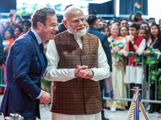 RECORD DATE NOT STATED PM Modi arrives to a warm welcome in Sweden Gothenburg Sweden , May 17 (ANI): Prime Minister Narendra Modi witnesses a cultural performance during his reception by the Indian diaspora, in Gothenburg on Sunday. Sweden Prime Minister Ulf Kristersson also present. (Narendra Modi Photo gallery ANI Photo) Gothenburg Sweden Copyright: xANIx ANI_20260517441