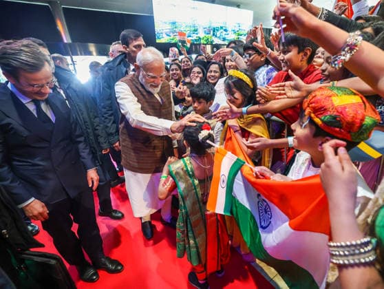 RECORD DATE NOT STATED PM Modi arrives to a warm welcome in Sweden Gothenburg Sweden , May 17 (ANI): Prime Minister Narendra Modi witnesses a reception by the Indian diaspora, in Gothenburg on Sunday. Sweden Prime Minister Ulf Kristersson also present. (Narendra Modi Photo gallery ANI Photo) Gothenburg Sweden Copyright: xANIx ANI_20260517458