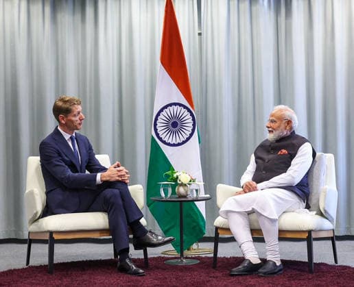 RECORD DATE NOT STATED PM Modi meets Chairman of Maersk, Robert Maersk Uggla, in Gothenburg Gothenburg Sweden , May 17 (ANI): Prime Minister Narendra Modi meets Chairman of Maersk, Robert Maersk Uggla, in Gothenburg on Sunday. (@narendramodi X ANI Photo) Gothenburg Sweden Copyright: xANIx ANI_20260517475