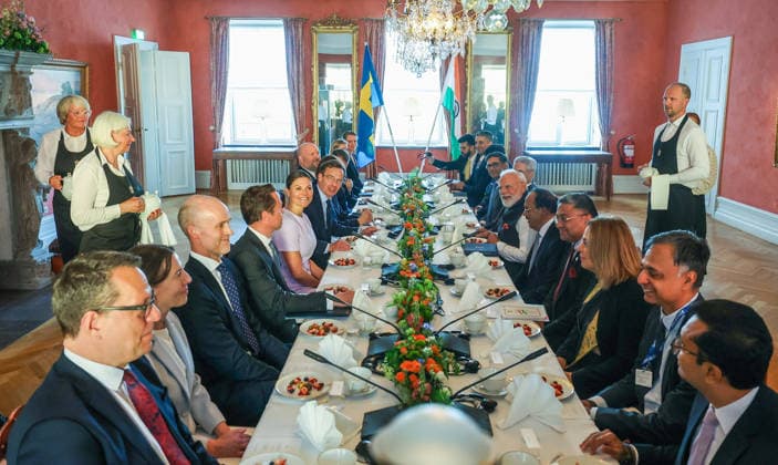 RECORD DATE NOT STATED PM Modi attends delegation-level talks between India and Sweden Gothenburg Sweden , May 17 (ANI): Prime Minister Narendra Modi attends delegation-level talks with Prime Minister of Sweden, Ulf Kristersson, in Gothenburg on Sunday. (DPR PMO ANI Photo) Gothenburg Sweden Copyright: xANIx ANI_20260517498
