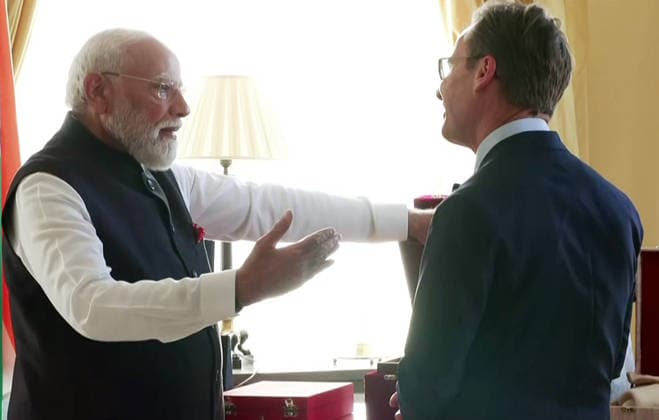 RECORD DATE NOT STATED PM Modi being conferred with Sweden s Royal Order of Polar Star Gothenburg Sweden , May 17 (ANI): Prime Minister Narendra Modi interacts with Prime Minister of Sweden, Ulf Kristersson, as he being conferred with Sweden s Royal Order of Polar Star, the highest honour awarded to a Head of Government by the Scandinavian nation, in Gothenburg on Sunday. (DD ANI Video Grab) Gothenburg Sweden Copyright: xANIx ANI_20260517508