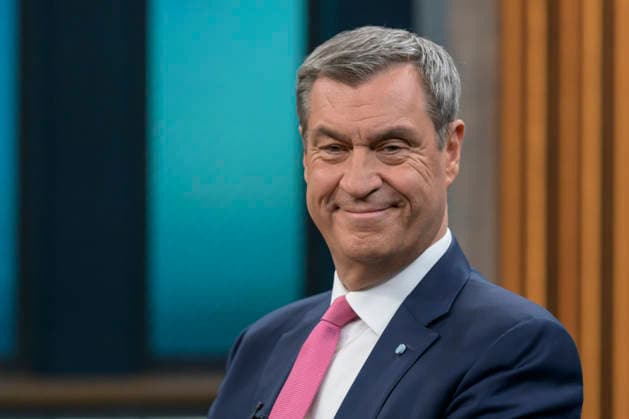 in the picture from left Markus Söder, Prime Minister of Bavaria, CSU, GER, Berlin, Studio, guest of Caren Miosga, Polittalk, TV, format, recording, recorded, Das Erste, from Adlershof at Studio 20, topic Copyright: HMBxMedia UwexKoch