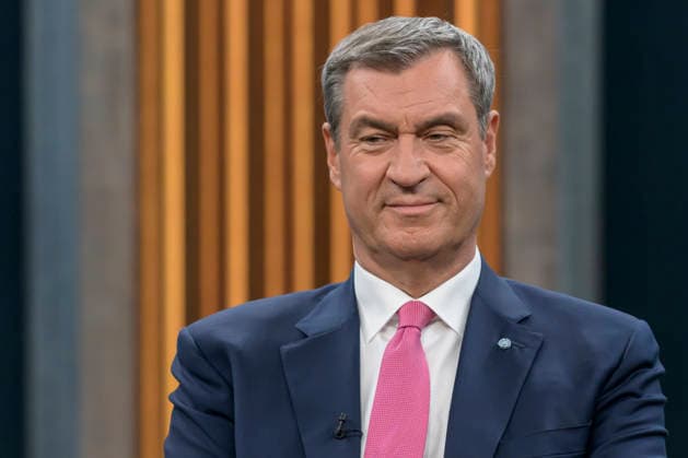 in the picture from left Markus Söder, Prime Minister of Bavaria, CSU, GER, Berlin, Studio, guest of Caren Miosga, Polittalk, TV, format, recording, recorded, Das Erste, from Adlershof at Studio 20, topic Copyright: HMBxMedia UwexKoch