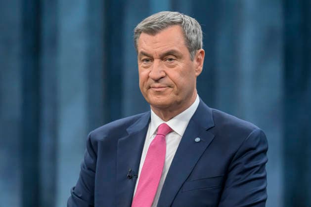 in the picture from left Markus Söder, Prime Minister of Bavaria, CSU, GER, Berlin, Studio, guest of Caren Miosga, Polittalk, TV, format, recording, recorded, Das Erste, from Adlershof at Studio 20, topic Copyright: HMBxMedia UwexKoch