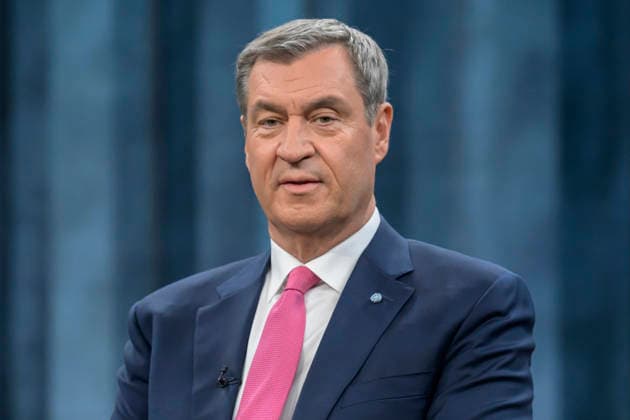 in the picture from left Markus Söder, Prime Minister of Bavaria, CSU, GER, Berlin, Studio, guest of Caren Miosga, Polittalk, TV, format, recording, recorded, Das Erste, from Adlershof at Studio 20, topic Copyright: HMBxMedia UwexKoch