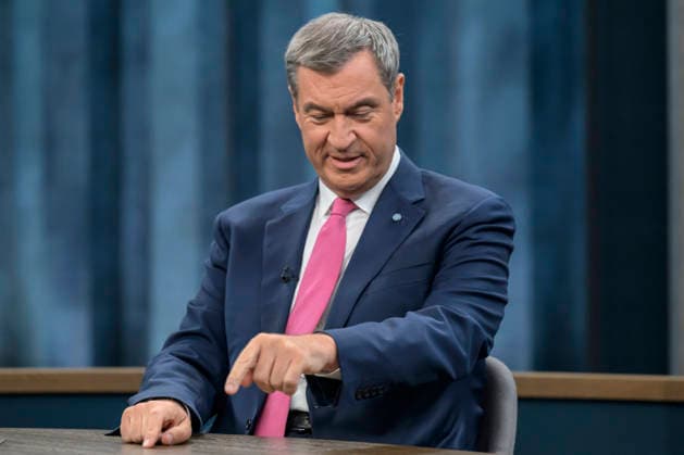 in the picture from left Markus Söder, Prime Minister of Bavaria, CSU, GER, Berlin, Studio, guest of Caren Miosga, Polittalk, TV, format, recording, recorded, Das Erste, from Adlershof at Studio 20, topic Copyright: HMBxMedia UwexKoch